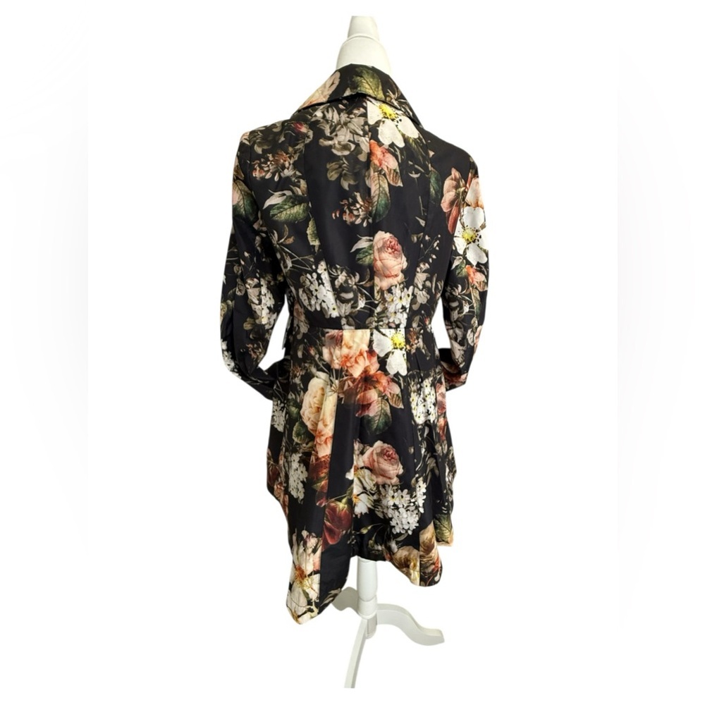 Dennis Basso Floral Print Coat XS Black Romantic Rose Jacket Statement Designer - Picture 4 of 8